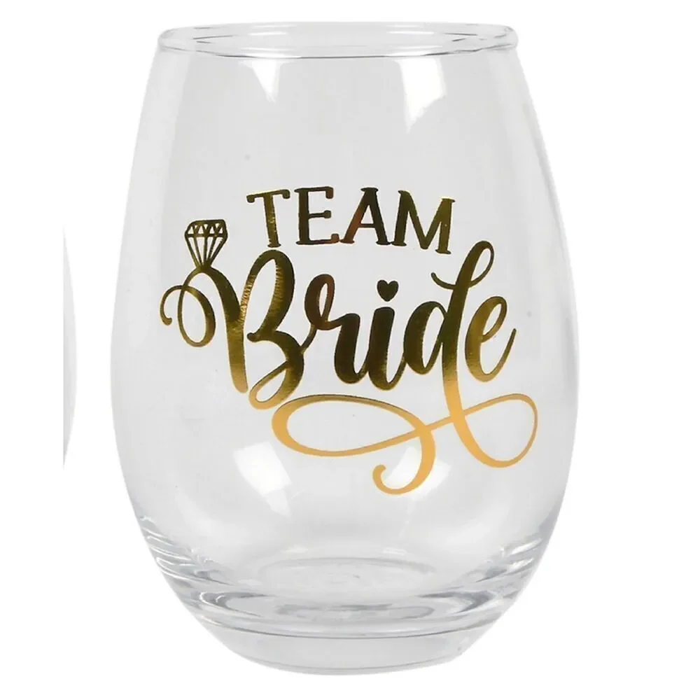NWT Gorgeous Set of 2 Team Bride 2-Piece Stemless Wine Glass Bridesmaids Perfect